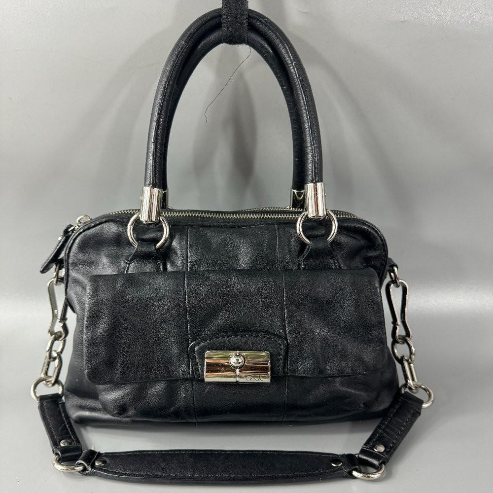 Coach Black Leather Satchel with Silver Hardware
